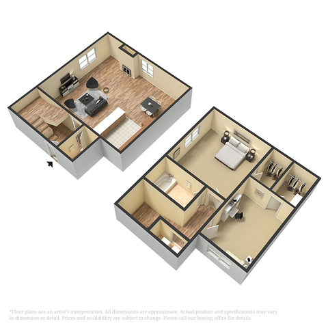 Floor plan for 2 beds, 1.5 baths, 900 sqft